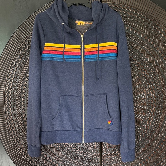 Aviator Nation navy zip up hoodie 5 stripe xl - Picture 1 of 5